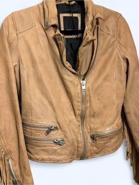 Women’s Tan Leather Fringe Jacket